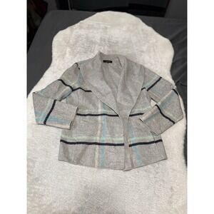 Talbots Womens Gray Cardigan Jacket Wool Blend Plaid Open Front‎ Large
